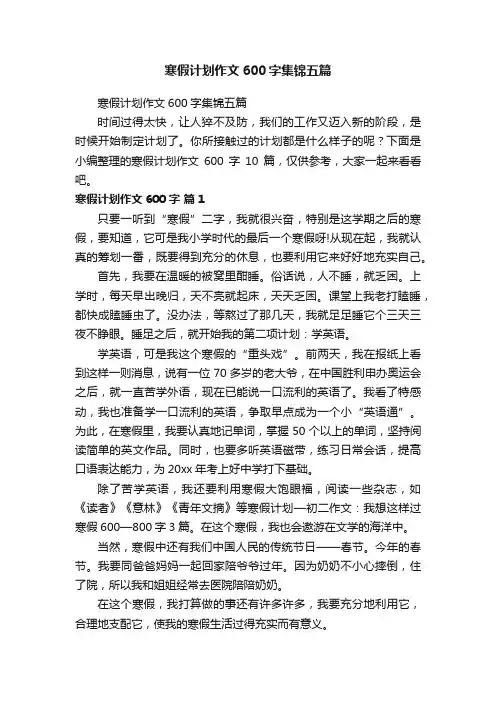 寒假计划作文600字集锦五篇