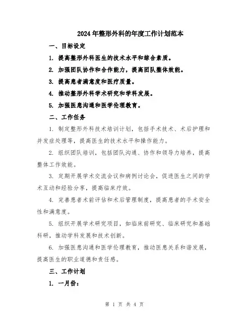 2024年整形外科的年度工作计划范本