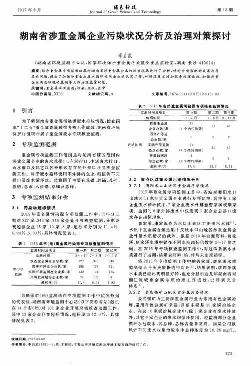 湖南省涉重金属企业污染状况分析及治理对策探讨