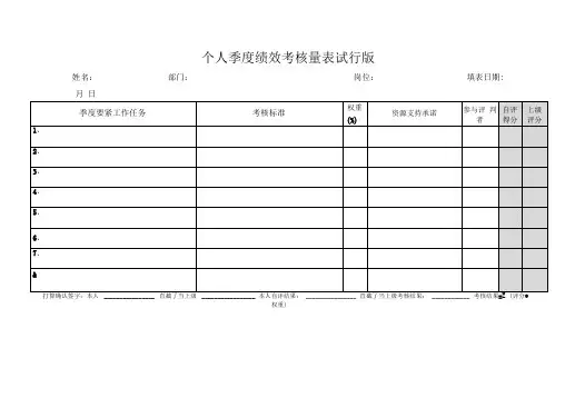 个人季度绩效考核量表试行版