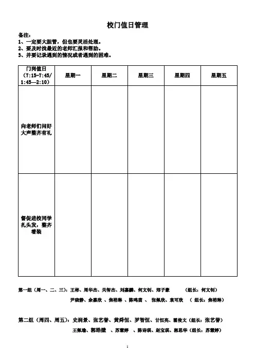 初二(1)值日管理表