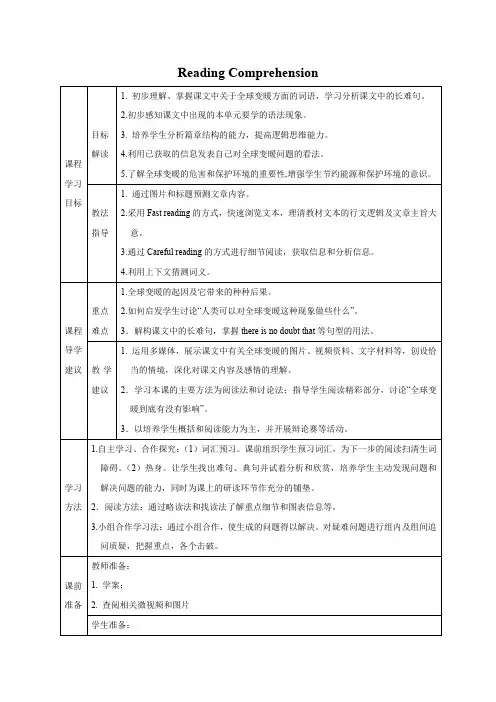 教学设计14：Reading Comprehension