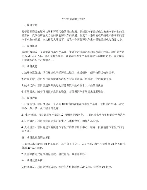 产业重大项目计划书