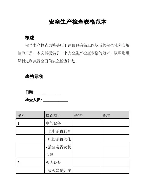安全生产检查表格范本