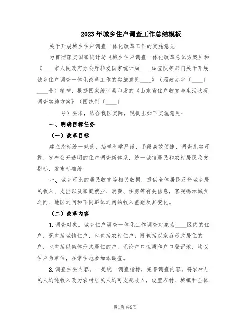 2023年城乡住户调查工作总结模板(2篇)