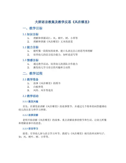 大班语言教案及教学反思《风在哪里》