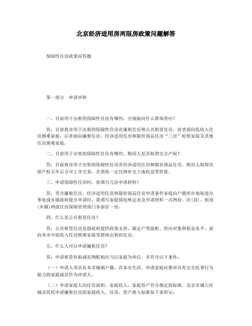 北京经济适用房两限房政策问题解答