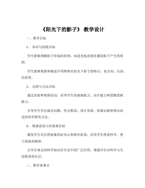 《阳光下的影子》 教学设计 2
