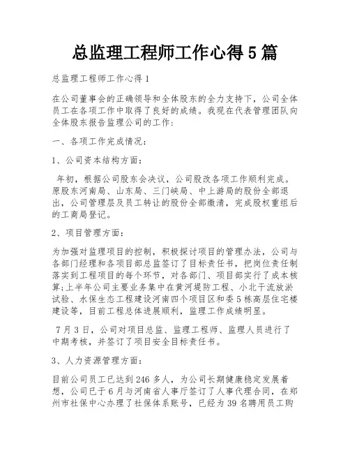 总监理工程师工作心得5篇