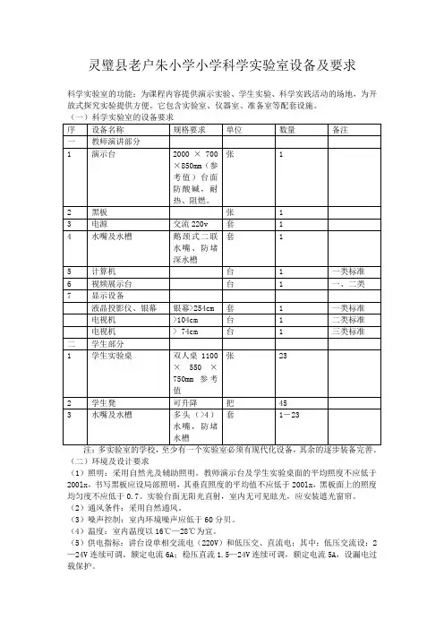 小学科学实验室设备及要求