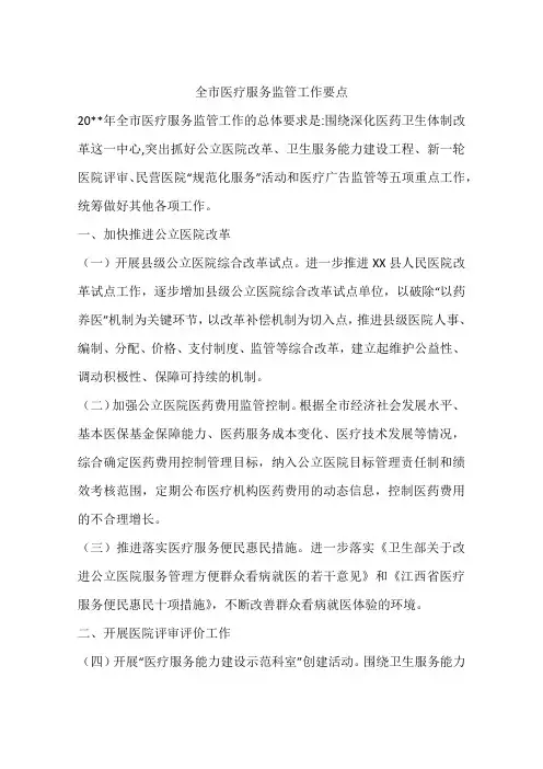 全市医疗服务监管工作要点