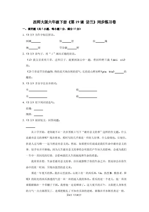 西师大版六年级(下)《第19课 访兰》同步练习卷