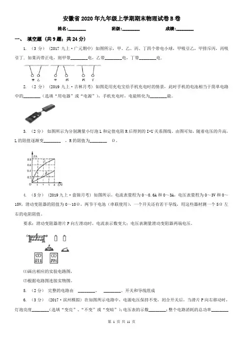 安徽省2020年九年级上学期期末物理试卷B卷