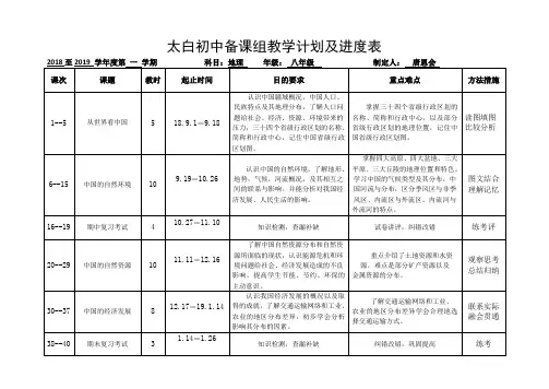 人教版八年级地理生物上册教学计划及进度表