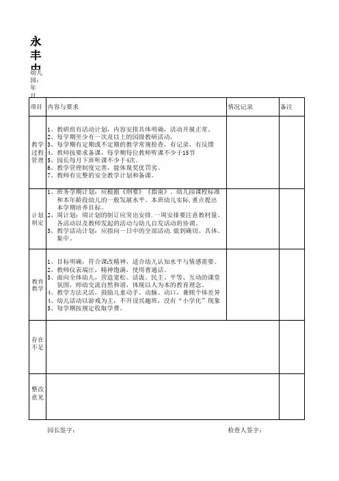 幼儿园教学常规检查表