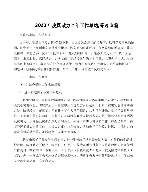 2023年度民政办半年工作总结,菁选3篇