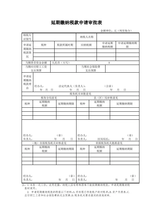 延期缴纳税款申请审批表