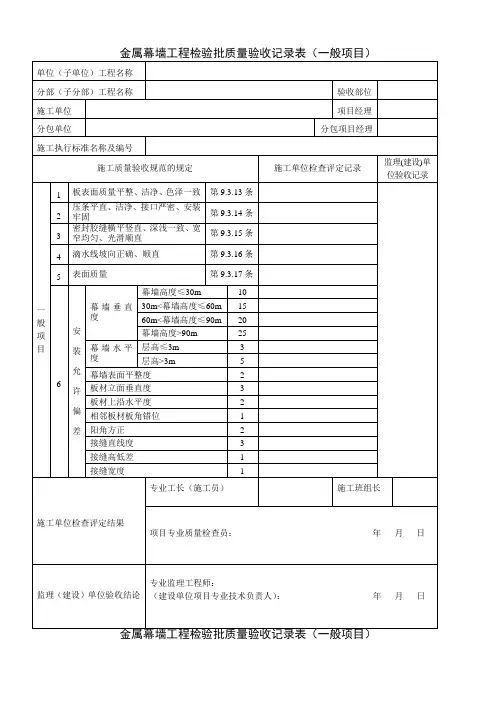 金属幕墙工程检验批质量验收记录表(一般项目)(1)