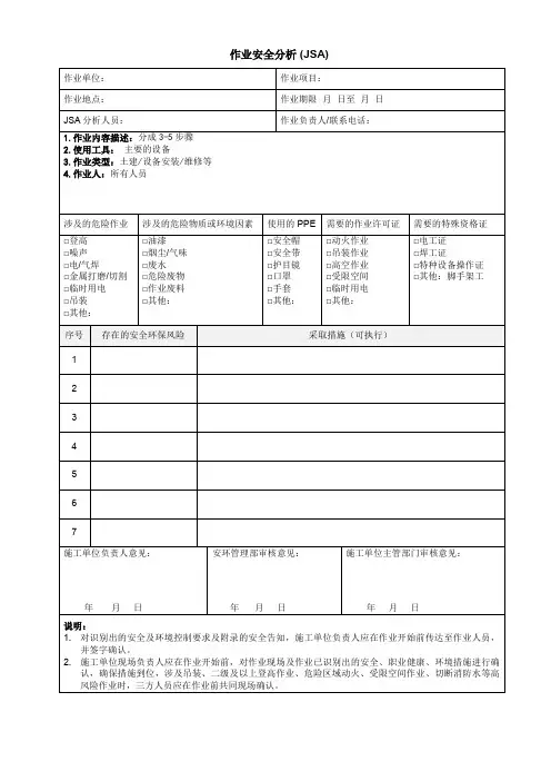 JSA作业安全分析-示范表格