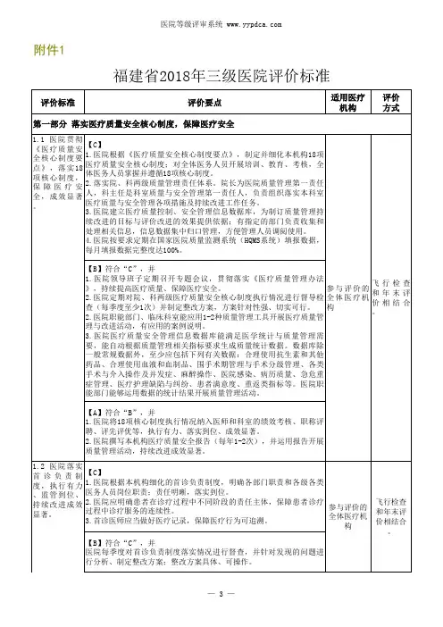 福建2018年三级医院评价标准