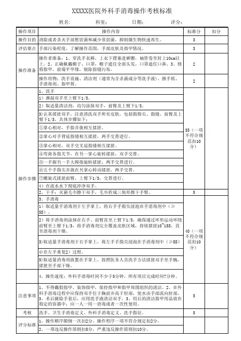 外科洗手操作考核标准