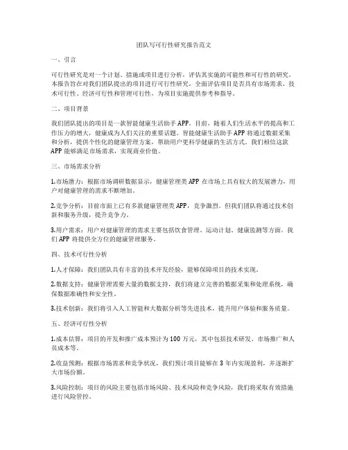 团队写可行性研究报告范文