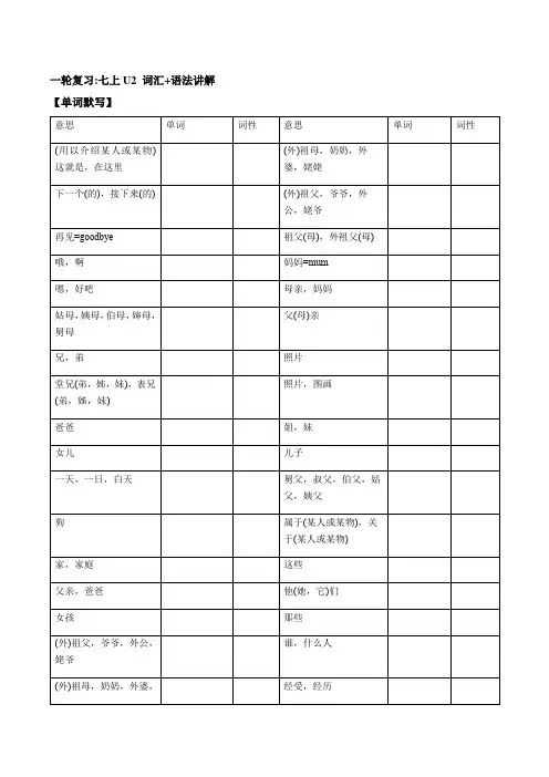 七年级上册Unit 2 人教版英语中考一轮复习(词汇+语法讲解)