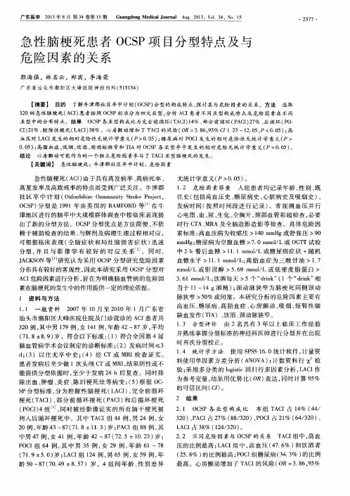 急性脑梗死患者OCSP项目分型特点及与危险因素的关系