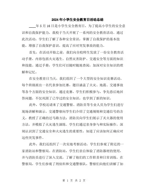 2024年小学生安全教育日活动总结