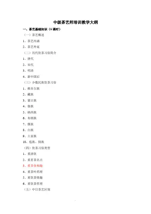 中级茶艺师培训教学大纲