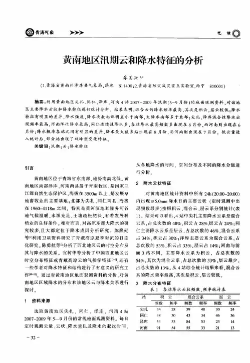 黄南地区汛期云和降水特征的分析