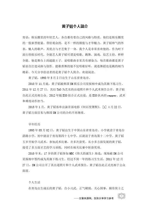 黄子韬个人简介