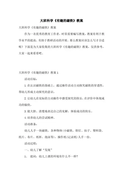 大班科学《有趣的磁铁》教案