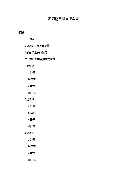 不同奶茶感官评定表