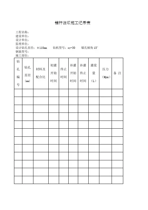 锚杆注浆施工记录表