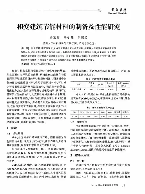 相变建筑节能材料的制备及性能研究