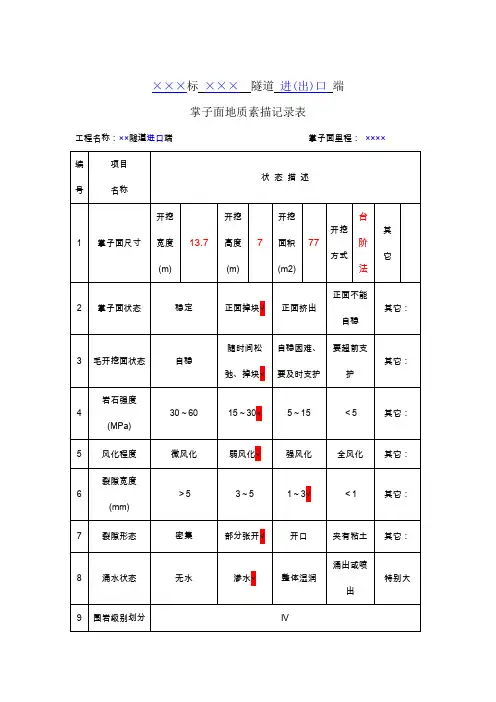 掌子面地质素描记录表(模板)