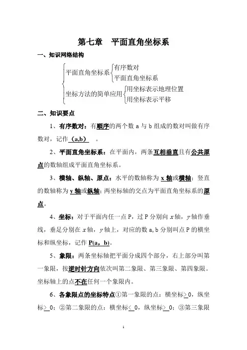 人教版七年级数学下册知识点总结(第七章 平面直角坐标系)