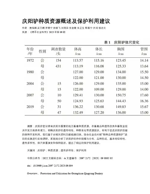 庆阳驴种质资源概述及保护利用建议