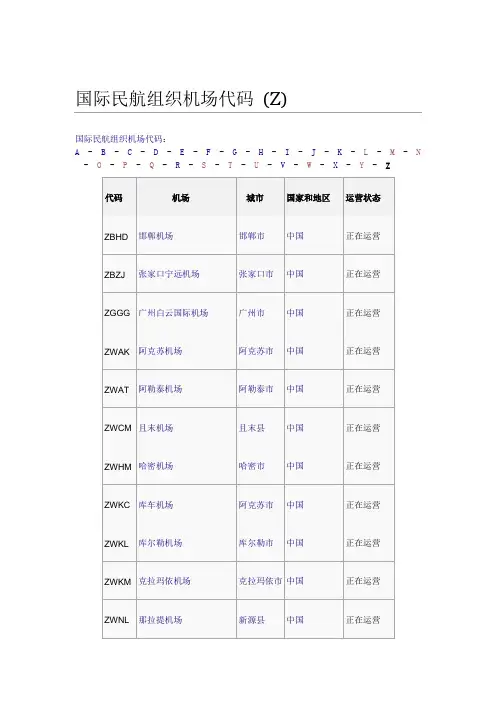 世界各大机场ICAO代码-国际民航组织机场代码 (Z)