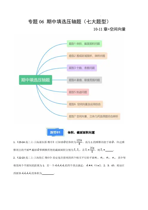 专题06-2024-2025上海沪教版(2020版)高二数学上册 期中填选压轴题(七大题型)(原卷版