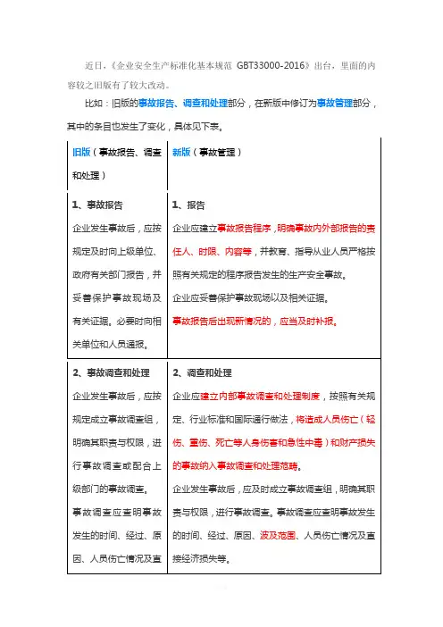 事故报告、调查和处理部分差别