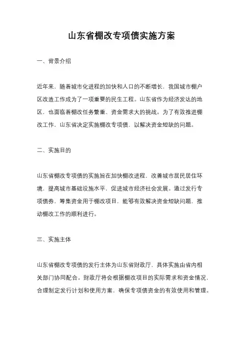 山东省棚改专项债实施方案