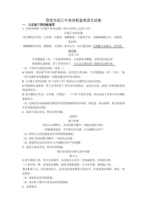 西安市初三中考诗歌鉴赏语文试卷