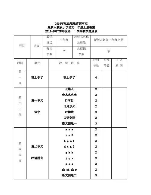2018秋新人教版一年级语文上册整册教案(义务教育教科书)