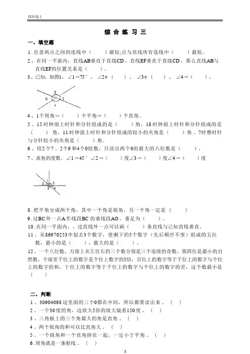 期末专题复习——角度问题(专项练习)北师大版四年级上册数学