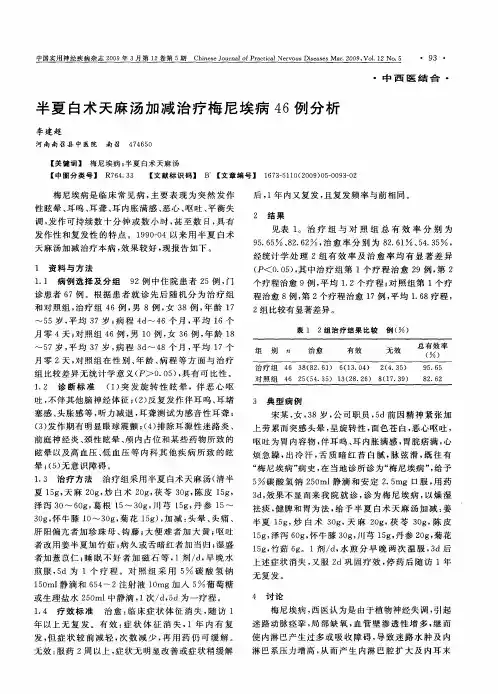 半夏白术天麻汤加减治疗梅尼埃病46例分析