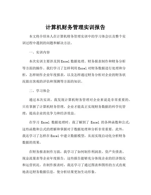 计算机财务管理实训报告