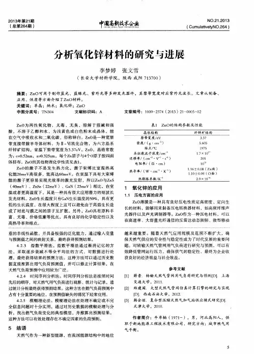 分析氧化锌材料的研究与进展