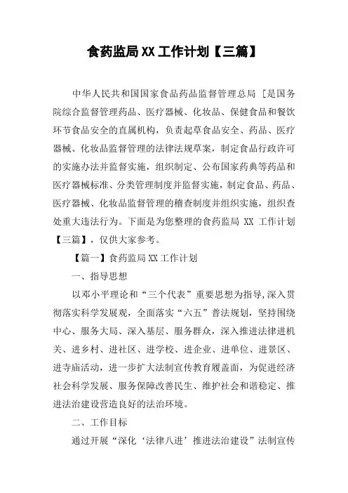 食药监局XX工作计划【三篇】